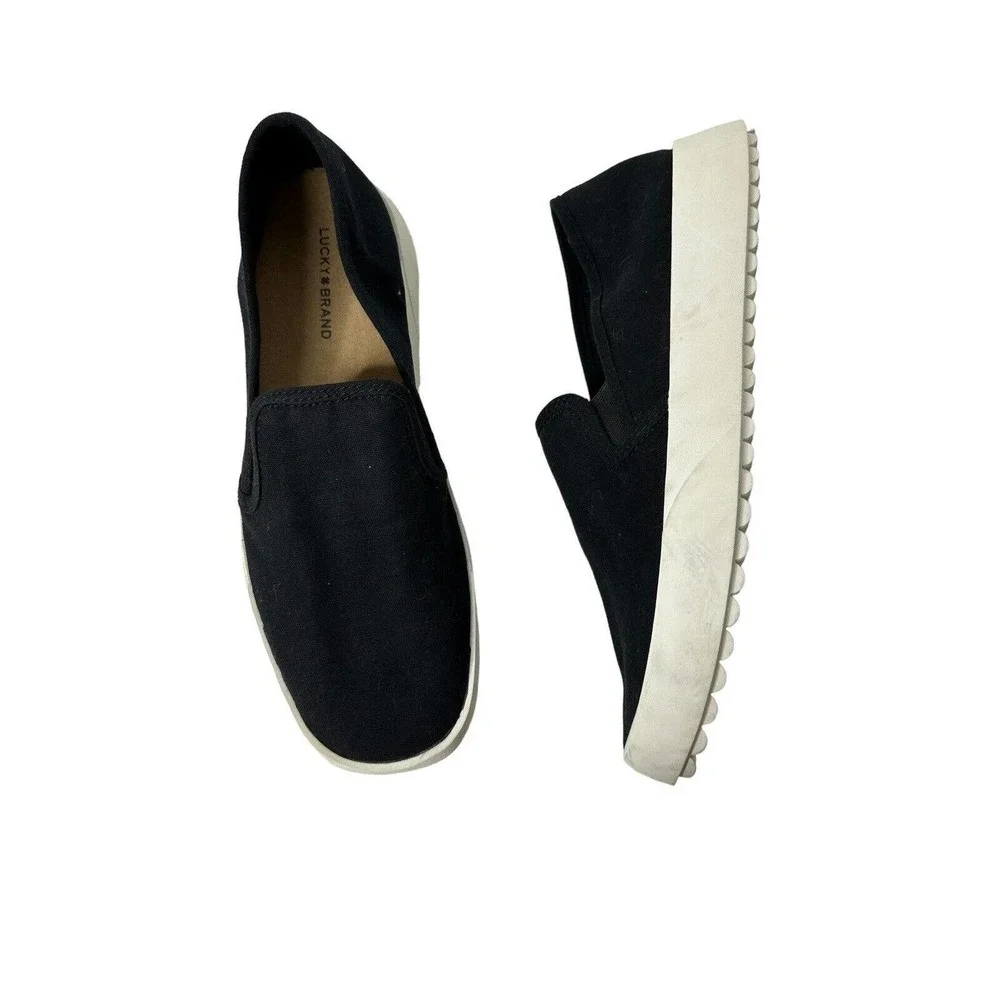 Lucky Brand Womens Gimmony Slip‎ On Sneaker 10M Casual Comfort Canvas Black